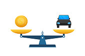 istock Money vs car vector illustration. Flat icon on white backdrop. Flat vector cartoon money illustration. 1362010148