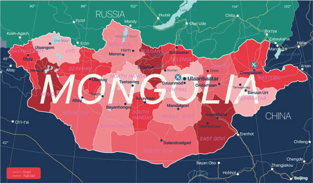 illustrazioni stock, clip art, cartoni animati e icone di tendenza di mappa modificabile dettagliata del paese della mongolia - gobi desert