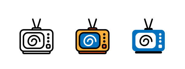 TV monitor with circles. Illustration icon TV monitor with circles. Illustration icon person hypnotized by mass media stock illustrations