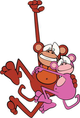 Monkey Couple Hanging Cartoon