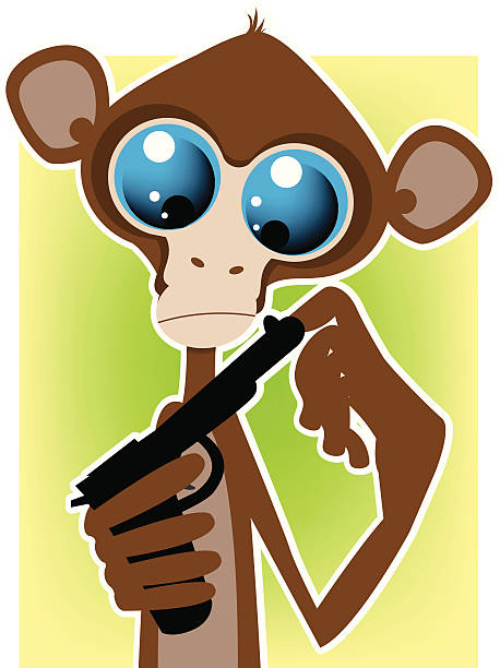 ilustraciones, imágenes clip art, dibujos animados e iconos de stock de mono con pistola - nra