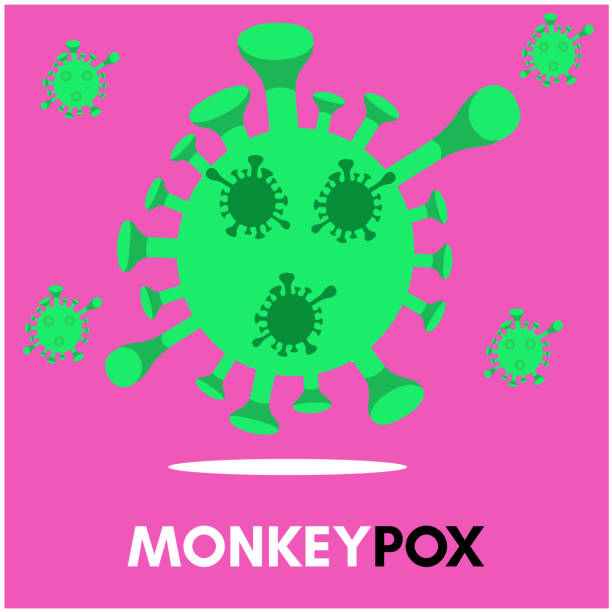 ilustrações de stock, clip art, desenhos animados e ícones de monkeypox virus illustration, monkeypox concept, monkeypox virus outbreak pandemic design with microscopic view background - variola dos macacos