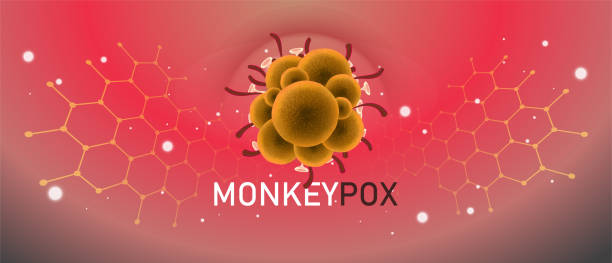 monkeypox virus pandemie-design mit mikroskopischer ansicht hintergrund. ausbruch der affenpocken. - monkeypox stock-grafiken, -clipart, -cartoons und -symbole