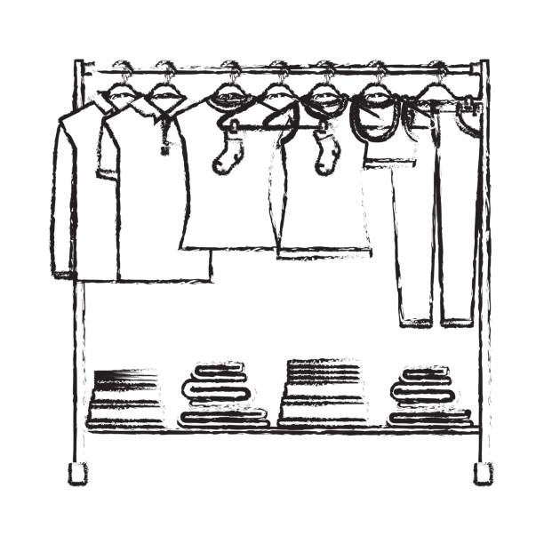 стеллажа с футболками и брюками на вешалках и складывать одежду на дно - t ...
