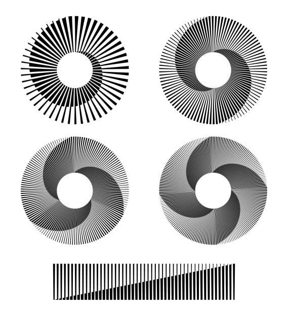 monochrome circle form with halftone lines and transitions monochrome circle form with halftone lines and transitions spiral stock illustrations