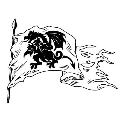 Monochrome flag with dragon