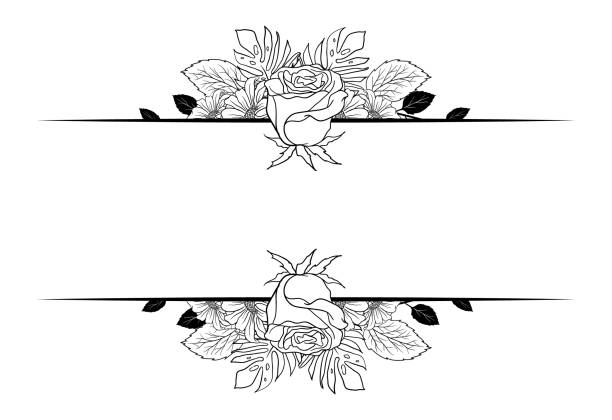 Monochrome Hand draw flower foliage blossom border ornament decorative vector art illustration