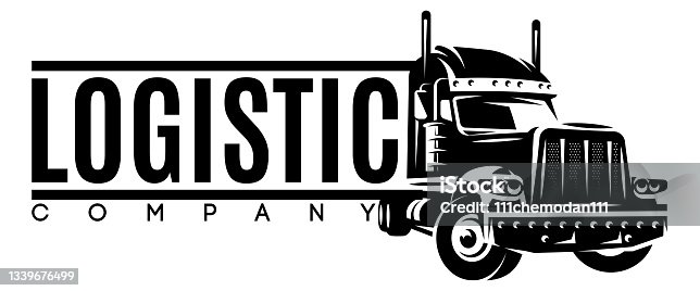 istock Monochrome template with a truck for long-distance transportation of goods. The topic of large-scale delivery and logistics. Design element for business cards, flyers, advertisements, webdesign 1339676499