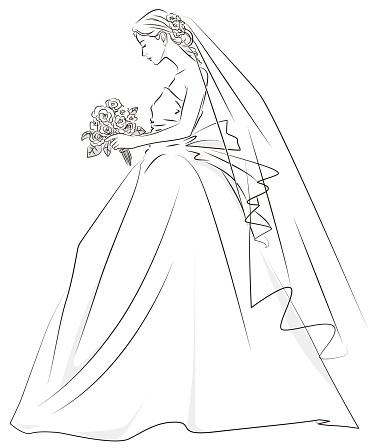 Monochrome vector illustration of a bride in a wedding dress