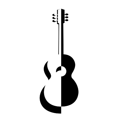 クラシックギターのシルエットを持つモノクロ垂直エンブレム アイコンのベクターアート素材や画像を多数ご用意 Istock