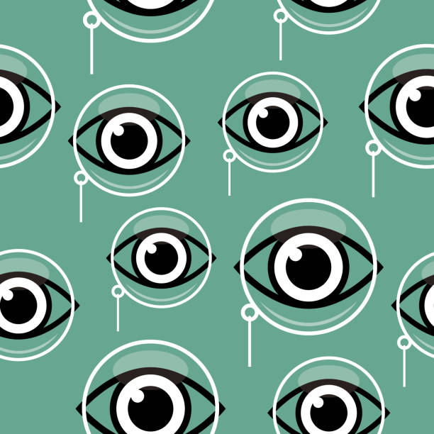 Monocles And Eyes Seamless Pattern Vector seamless pattern of eyes with monocles on a teal green background. eye patterns stock illustrations