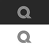 Monogram Q logo letter black and white typography design, parallel thin lines for circle shape, stylish minimalist emblem for fashion boutique