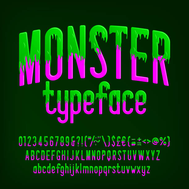 Monster alphabet font. Slime letters, numbers and punctuation. vector art illustration