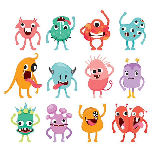 Monsters Cartoon Character With Actions Set Mystery, Halloween, Trick or Treat, Culture, October, Decoration, Fantasy, Night Party monster fictional character stock illustrations