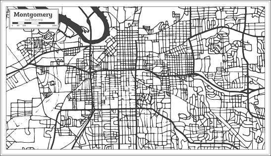 Bu Montgomery Alabama Abd Şehir Haritası Retro Tarzı Anahat Harita vektör i...