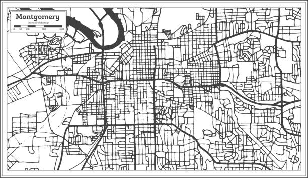 peta kota montgomery alabama usa dalam gaya retro. peta kerangka. - montgom...