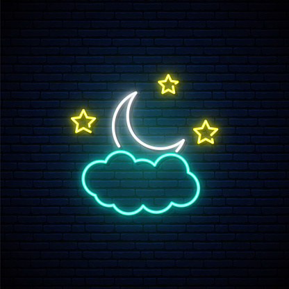 Month In The Clouds Neon Sign Night Light Signboard Shiny Moon Stars And  Cloud In Neon Style Vector Illustration Stock Illustration - Download Image  Now - iStock