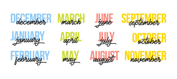 12 month. lettering months of the year. Vector illustration 12 month. lettering months of the year. Vector illustration. march month stock illustrations