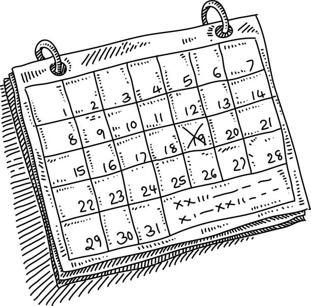 Monthly Calendar Appointment Drawing Line drawing of Monthly Calendar Appointment. Elements are grouped.contains eps10 and high resolution jpeg. calendar patterns stock illustrations