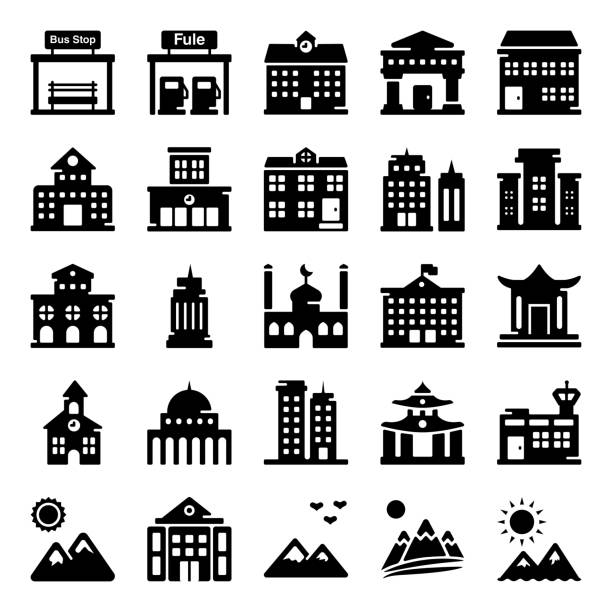 Monuments Solid Vectors Pack Are your working on city buildings assignment? Collection of different monuments in solid design is here containing church, university, market and bank etc. in editable style. Enjoy it! petrol bowser icon stock illustrations