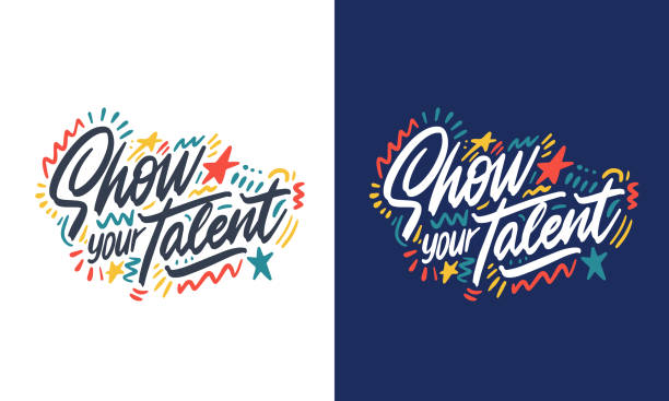 mood01-02 Show your talent sign. Set of handwritten text for school talent show auditions, office party, singing contest in karaoke. dancing clipart stock illustrations