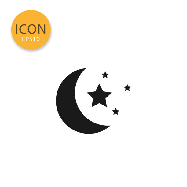 Moon and stars icon isolated flat style. Moon and stars icon flat style in black color vector illustration on white background. moon stock illustrations