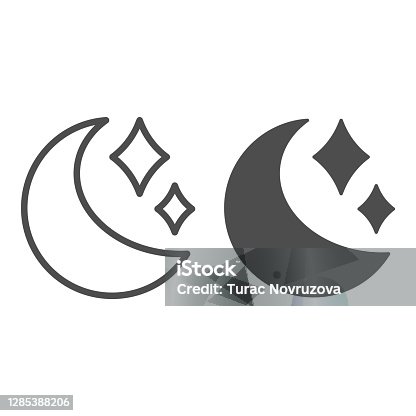 istock Moon and stars line and solid icon, astronomy concept, night sky sign on white background, Moon in starry sky icon in outline style for mobile concept and web design. Vector graphics. 1285388206