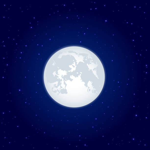 Moon beaming against a starry sky Night background, Moon and shining Stars on dark blue sky, illustration full moon illustrations stock illustrations