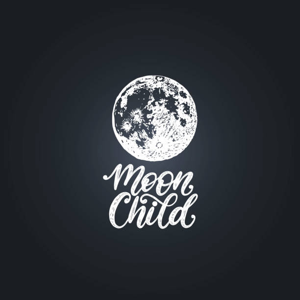 Moon Child, hand lettering. Drawn vector illustration of full Moon. Astrological poster,card etc. Moon Child, hand lettering. Drawn vector illustration of full Moon. Astrological poster, card etc. full moon stock illustrations