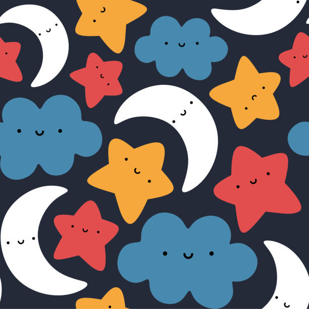 Moon, Cloud and Stars Cute Seamless Pattern Cloud, Moon and Stars Cute Seamless Pattern, Cartoon Vector Illustration Night Sky Background sleeping patterns stock illustrations