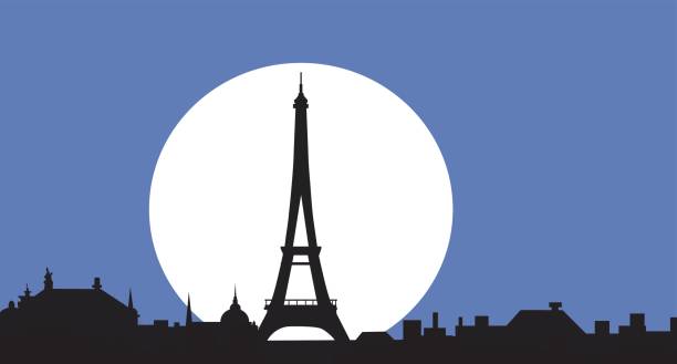 ilustrações de stock, clip art, desenhos animados e ícones de moon & eiffel tower - paris night