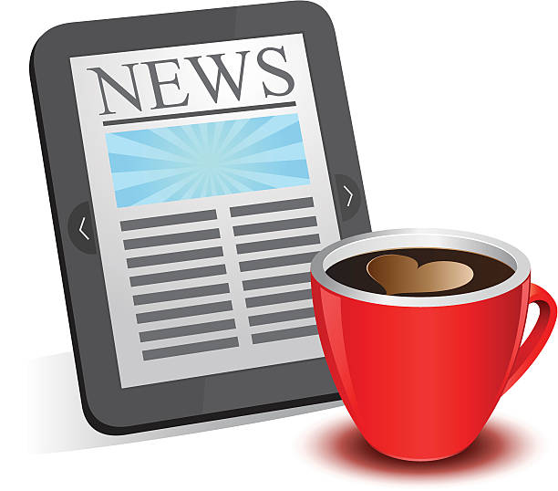Morning news with tablet and cup of coffee vector art illustration