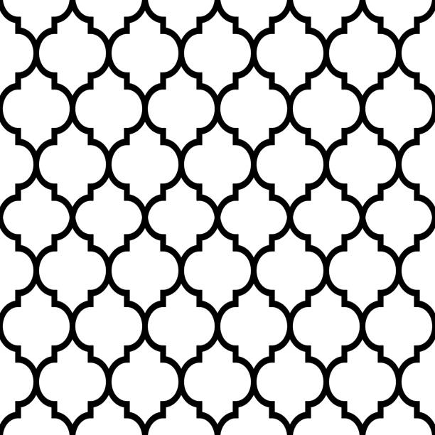 Moroccan tiles design, seamless black pattern, geometric background Repetitive monochrome wallpaper background inspired by ceramic tiles from Morocco, mosaic with abstract shapes moroccan culture stock illustrations