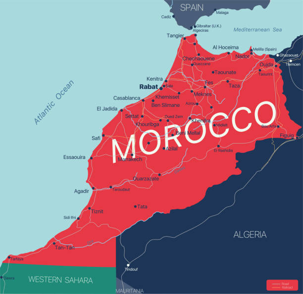 ilustrações de stock, clip art, desenhos animados e ícones de morocco country detailed editable map - marrakech desert