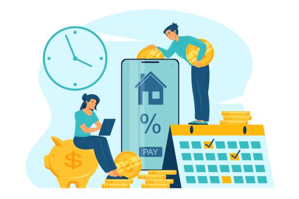 Mortgage payment online concept Mortgage payment online concept flat vector illustration. debt stock illustrations
