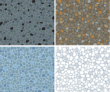 Stone mosaic floor in four different natural color schemes.