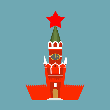 Moscow Kremlin cartoon style isolated. Spasskaya Tower on Red Square ni Russia. National Landmark in Red Square