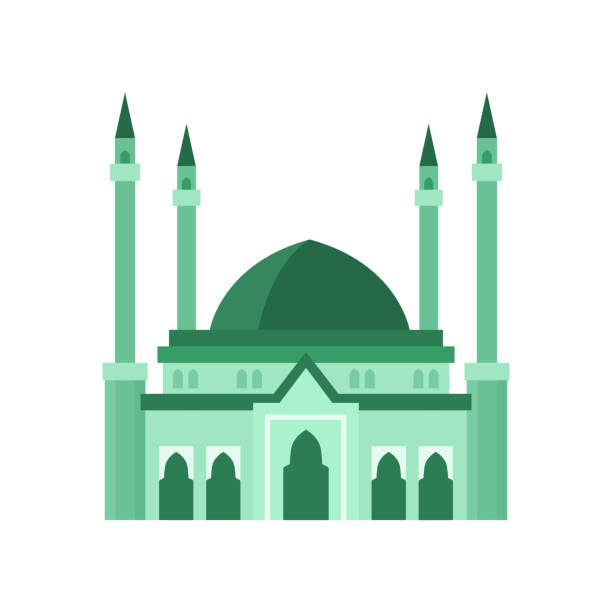 Mosque building green color vector illustration. Vector illustration on white background Mosque building green color vector illustration isolated on white. Concept or islam and muslim, mosque building with dome, religious architecture. mosque stock illustrations