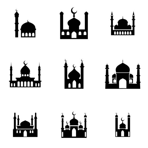 mosque icons mosque  vector icons. Simple illustration set of 9 mosque elements, editable icons, can be used in logo, UI and web design minaret stock illustrations