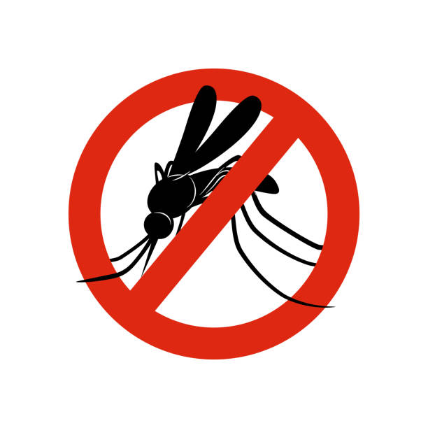 stockillustraties, clipart, cartoons en iconen met het teken van de mug. de symboleninsecten van de aandacht in rood cirkelvergift voor het conceptbeeld van de muggenwaarschuwing - muggen