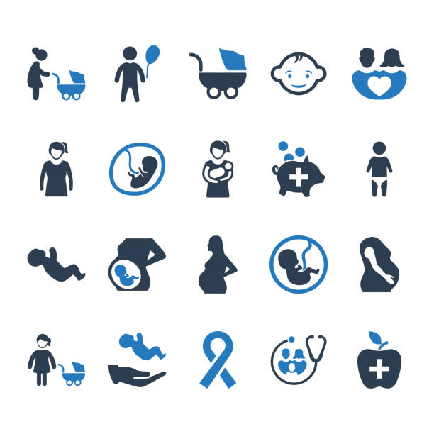 Mother and Baby Healthcare Icons - Blue Version Beautiful, Meticulously Designed Mother Healthcare Icons - Blue Version pregnant icons stock illustrations