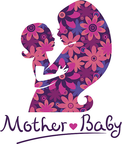 Mother and baby silhouettes filled with flower design Mother and baby silhouettes mother silhouettes stock illustrations