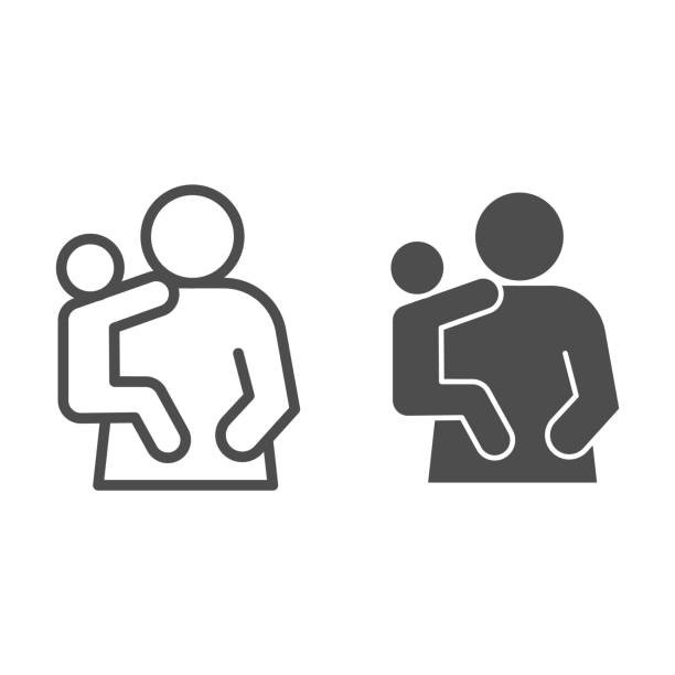 Mother and child line and solid icon. Mom and kid, woman holding baby on hand symbol, outline style pictogram on white background. Relationship sign for mobile concept or web design. Vector graphics. Mother and child line and solid icon. Mom and kid, woman holding baby on hand symbol, outline style pictogram on white background. Relationship sign for mobile concept or web design. Vector graphics mother symbols stock illustrations