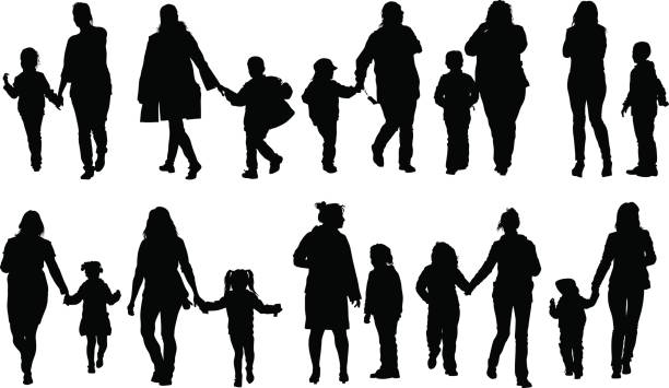 Mother and child on white Mother and child on white background mother silhouettes stock illustrations