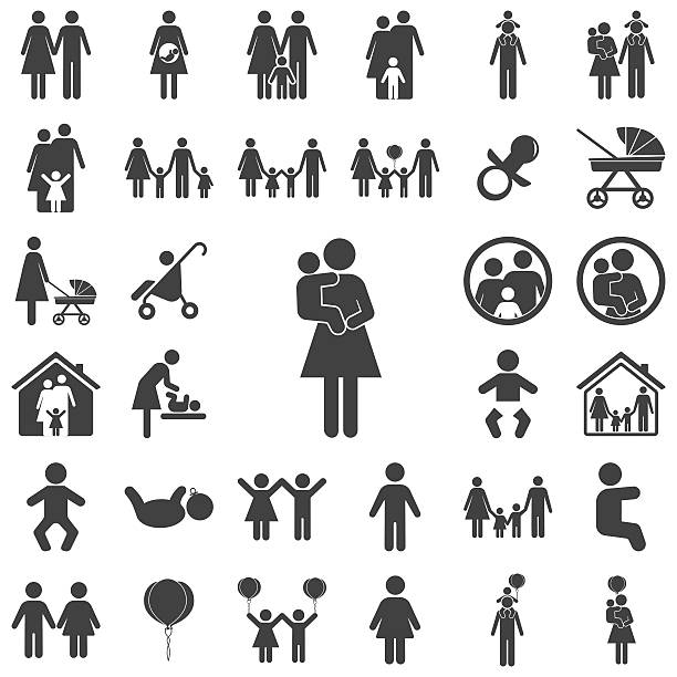 Mother and child vector symbol icon Mother and child vector symbol icon on the white background. Family set of icons pregnant symbols stock illustrations
