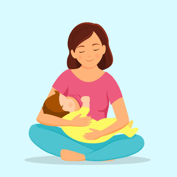 illustrazioni stock, clip art, cartoni animati e icone di tendenza di madre che allatta il bambino - allattamento