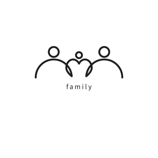 Mother, father and child Mother, father and child, minimalistic icon with heart, loving family, abstract icon, relationship symbol, love sign. Vector line illustration family patterns stock illustrations