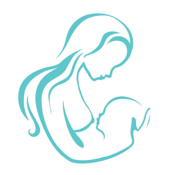 illustrazioni stock, clip art, cartoni animati e icone di tendenza di madre che nutre il bambino per seno sullo sfondo del cuore rosso - allattamento