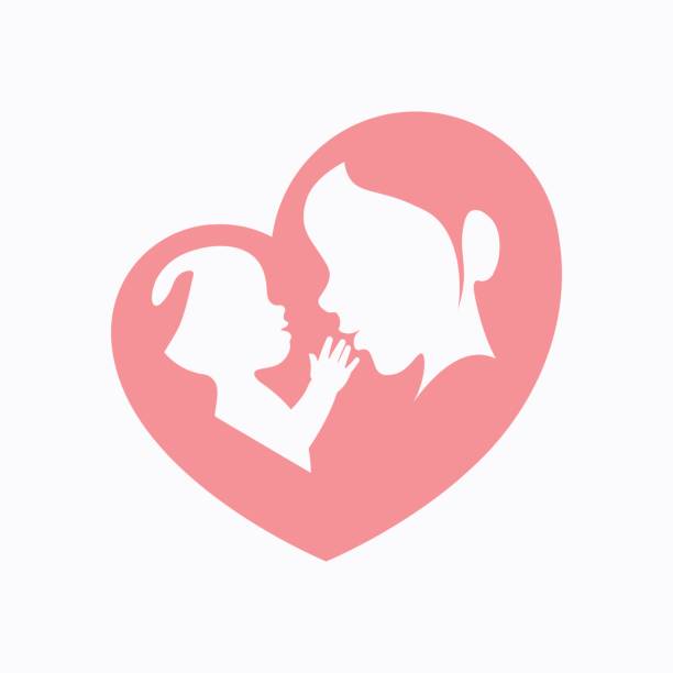 Mother holding a baby in heart shaped silhouette Mother holding a baby with her arm in heart shaped silhouette mother silhouettes stock illustrations