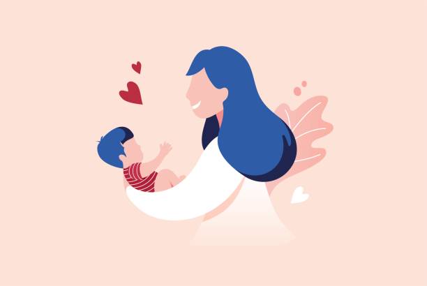 ilustrações de stock, clip art, desenhos animados e ícones de mother holding baby son in arms. - mother